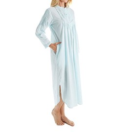 LA CERA Women's 100% Cotton Woven Long Sleeve Nightgown, 1060G, Blue, XL