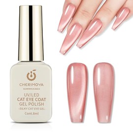 CHERIMOYA Esmalte de Uñas de Gel Ojos de Efecto Seda,Lámpara UV para Mujer,Cat Eye Gel Polish de Salón y DIY en Casa (056 Nude Melocotón)