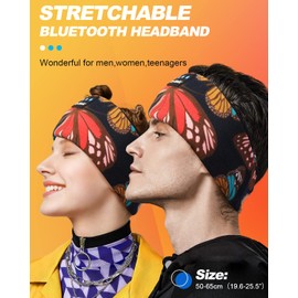 LC-dolida Sleep Headphones Headband Bluetooth 5.4, Sports Headband Earphones Wireless with Speaker Microphone USB C for Sleeping Gift Workout Jogging Yoga Insomnia Travel Meditation, Butterfly