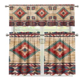 ZFRXIGN Southwestern Window Curtain and Valance Set for Home Kitchen Decor Dormitory Decor Small Valances for Living Room Window Drapes 54 Inch Aztec Boho Window Treatments 3 Piece