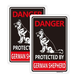 2 Pack 7.87 x 11.8 inches Protected by German Shepherd Sign, Beware of Dog Sign, Easy to Mount, UV Protected, Weather, Resistant, Waterproof, Durable Ink