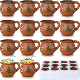 Gejoy Pack of 3oz Cantaritos De Barro Mexican Cups Mini Terracotta Clay Mugs with Handles Artisan Made Coffee Cocktail Tea Mugs for Tequila, Margaritas, Mojitos Drinks Souvenirs(12 Pcs,Bright)