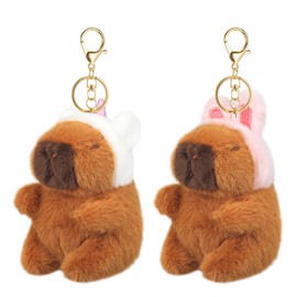 LunarCharm 2 pieces cute capybara keyring, plush toy, capybara cuddly toy, capybara pendant for rucksack, birthday present, bunny ears cap