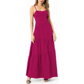 Women's Casual Soild Color Spaghetti Strap Maxi Dress Lazy Chic for Weekend Cafes Rose Red Medium