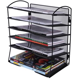 6 Tier Metal Desk File Organizer, Office File Folder Holder Letter Tray, Paper Sorter Organizer for Letter Document and Mail Sorting, Black