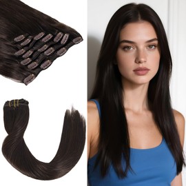 LuxeTress Clip in Hair Extensions Real Human Hair 18 Inch 120g 7Pcs Remy Extensions Double Weft Straight Hair Extensions for Add Volume (18in, 120g, #2)