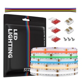 SEZO RGBCCT COB LED Strip Lights RGBW RGB+CCT Tunable 3000K-6000K 840LED/m DC24V 12mm Width 16.4FT Color Changing Flexible High Density FCOB RGBWW LED Lights for Indoor Decor (No Adapter/Controller)