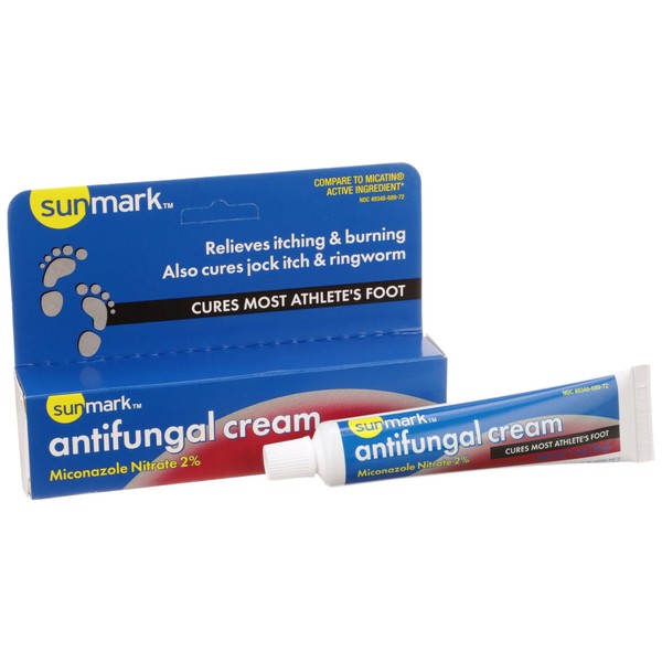 sunmark Antifungal Cream with 2% Miconazole Nitrate - Relieves Itching, Burning, Cracking Associated with Athlete's Foot, Jock Itch, Ringworm - 1 oz Tube, 1 Count