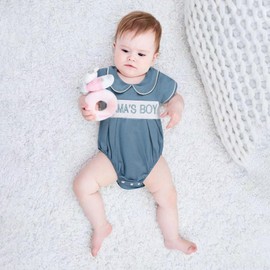 GRNSHTS Baby Boy Summer Clothes Cute Newborn Boy Outfits Short Sleeve Baby Boy Spring Romper Blue Mama's boy 0-3 Months