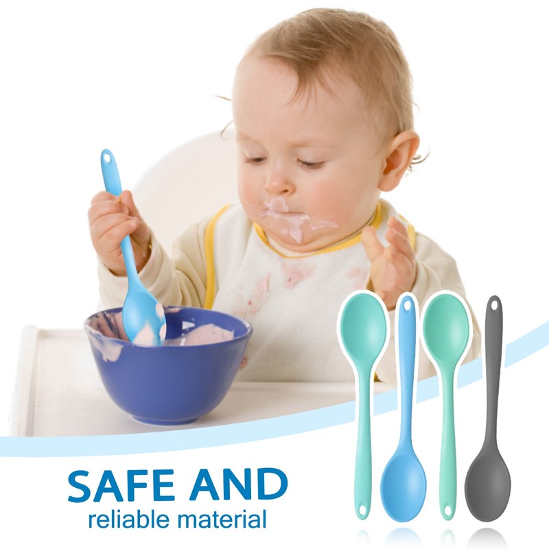 4 Pieces Small Silicone Nonstick Mixing Spoons, High Heat Resistant,Cooking