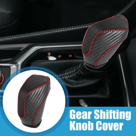 A ABSOPRO Car Gear Shifting Knob Cover Automatic Transmission Lever Trim for Subaru Crosstrek 2018-2023 Faux Leather Carbon Fiber Pattern Black Red Stitches
