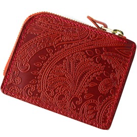 Vincent Craft, Tochigi Leather, Paisley, L-Shaped Zipper, Mini Wallet, FARIA Small Wallet, Women's, Men's, Compact Wallet (One Size, Red)
