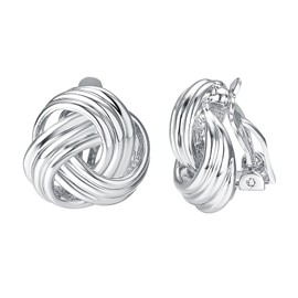 JOLCHIF Love Knot Clip On Earrings for Women Non Piercing Ears 18K White Gold Plated Silver Clip Earrings Jewelry