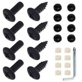 waswale 8 Set Car License Plate Frame Fastening Screw Kit, Stainless Steel Anti-Rust Bolts for Fastening Car Tag Frame Holder, with Screws Caps Nut Rattle Proof Pad, Universal for Most Cars (Black)