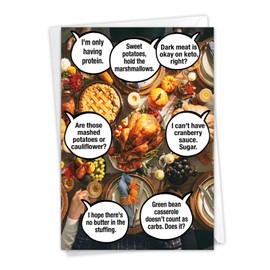 NobleWorks - 1 Funny Thanksgiving Card with Envelope - Humor Greeting for Thanksgiving - Family Foodies C7736TGG
