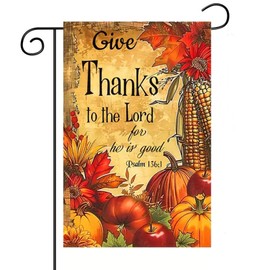Fall Pumpkin Give Thanks to the Lord Garden Flag 12x18 Inch Double Sided Outside,Autumn Pumpkin Thanksgiving Yard Outdoor Decorative Flag (12x18 Inch)