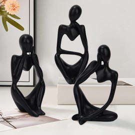 ANTREATU Nordic Thinker Statue 3Pcs Abstract Figurines - Resin Thinker Ornament Modern Collectible Figurines Bookshelf Sitting Sculpture Ornaments Black Ornaments (Black)