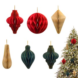 Paper Honeycomb Christmas Party Decorations, 6Pcs 3D Mini Glitter Edge Paper Honeycomb Christmas Hanging Ornaments for Xmas Party Favor, Christmas Tree Ornaments, New Years Party, Holiday, Home Decor