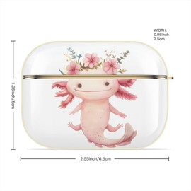 Cute Axolotl Love Air'pods Pro Case with Keychain,Gold Plated AirPod Pro Hard Protective Cover and Accessory for Women and Girls, Compatible with Pods Pro