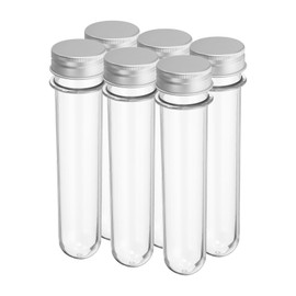 PATIKIL 100ml Plastic Test Tubes with Screw Caps, 6Pcs 160x33mm Tubes for Scientific Party Decoration Candy Bead Storage Bath Salt Lab Use, Silver Tone