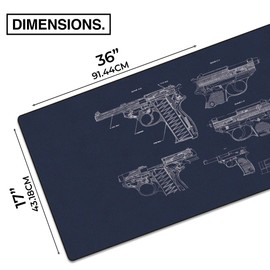 MPCO. Blueprints Large Gaming Desk Pad - 36" x 17" Duraglyde Fabric Pistol 38 – Blue Desk Mats - Non-Slip, Washable, Smooth Glide for Precision Gaming & Work