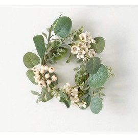 The Bridge Collection Waxflower Eucalyptus Accent Wreath - White Flower Candle Wreath Table Decoration - Floral Wreath for Wedding, Shower, Party Decor