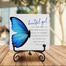 Inspirational Motivational Gifts Beautiful Girl Motivational Gifts for Girl Women Believe In Yourself Wooden Sign with Metal Stand for Home Office Desk Table Shelf Decor, 5x5 Inches -K12