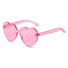 YooThink Love Heart Shaped Sunglasses for Women Colorful Rimless Sunglasses Party Sunglasses (Pink)