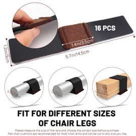 Realand 16pcs Felt Chair Leg Floor Protectors with Hook and Loop for Sled Chairs, Wrap-Around Felt Pads for Chairs Feet, Chair Leg Protectors for Hardwood Floors, 3×14.5cm
