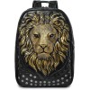 3D Lion Backpack Designer Vegan Leather Rivets Black Gold Large