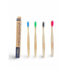 SYNOCARE Bamboo Toothbrushes, Soft Bristles Toothbrushes, Compostable Natural Wooden Toothbrush for Adults, Eco-Friendly, Pack of 4