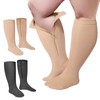 2 Pair Wide Plus Size Calf Compression Socks with Zipper