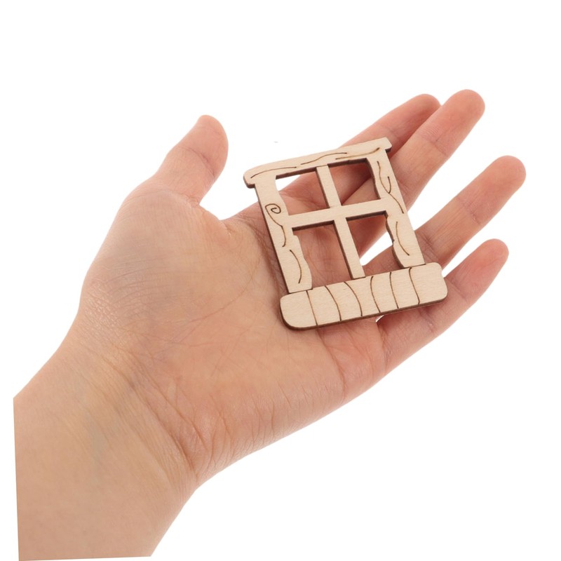 TEHAUX 25pcs Unfinished Wooden Miniature Door and Window Set DIY