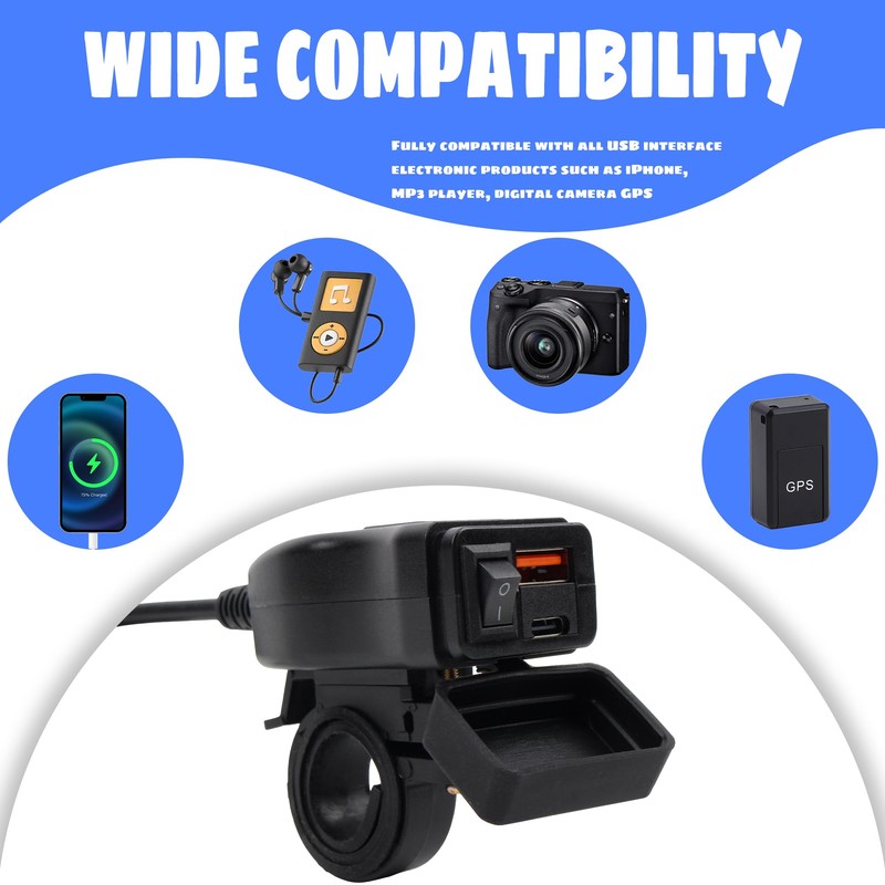 ABCERRSI Motorcycle USB Charger QC 3.0 Phone Charger Dual USB