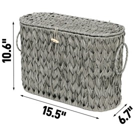 Pumtus Toilet Paper Storage Basket, Handwoven Toilet Paper Holder with Lid & Handle, Large Decorative Container for up to 6 Mega Rolls, Plastic Trash Bin Magazine Organizer for Bathroom, Office