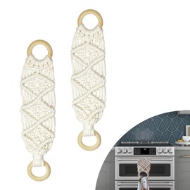 TSBSHum 2 Pack Kitchen Towel Holder,Kitchen Towel Clips for Oven Handle,Made of Natural Cotton Rope and Beech,for Hanging Kitchen Towels,Oven Towels and Boho Hand Towels(White)