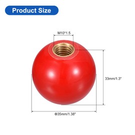QUARKZMAN Threaded Ball Knobs, M10 Female Thread Duroplast Ball Knob 35mm Diameter Round Operating Ball Handle with Copper Insert for Machine Lever, Red