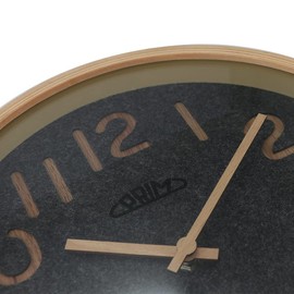 PRIM Organic Soft - D Wooden Wall Clock, Quartz Movement Sweep, with a Fine Carpet Interior, Black/Wood, Wall Decoration, Beautiful Wall Decoration for Any Room, Living Room, Bedroom, Kitchen, Office