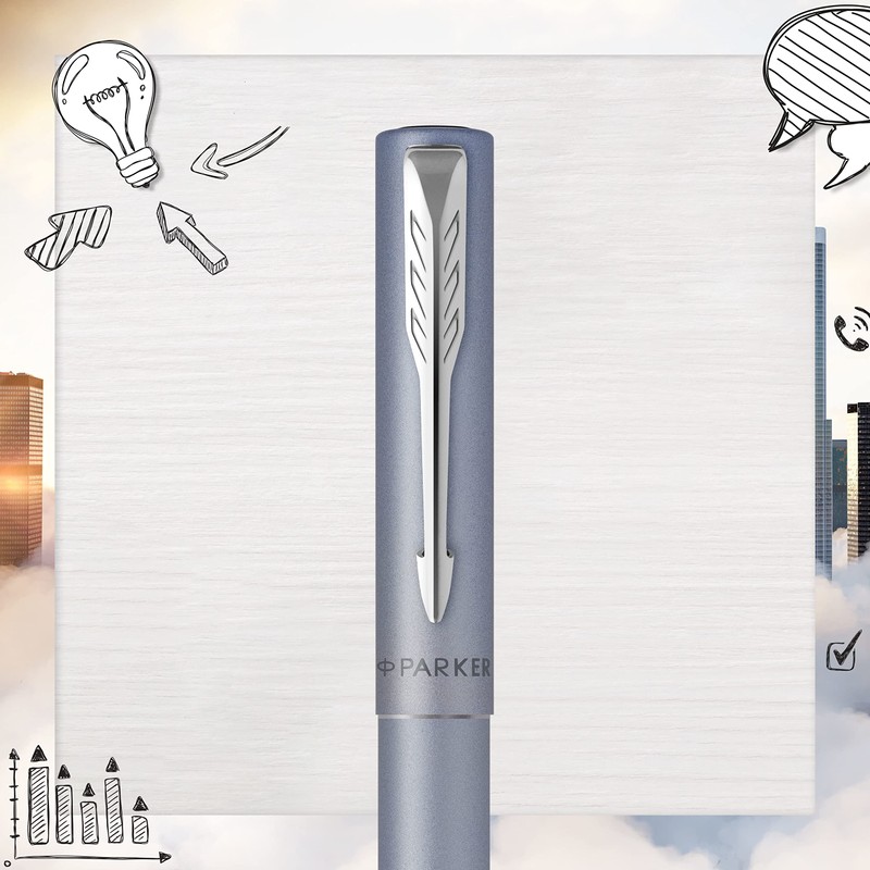 Parker Vector XL Rollerball Pen | Metallic Silver-Blue Lacquer on