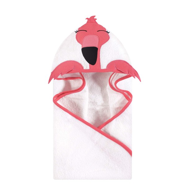 Hudson Baby Animal Face Hooded Towel, Modern Flamingo, One Size