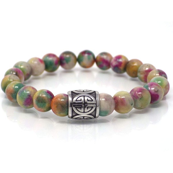 Green men's stainless steel bracelet with Chinese ornaments and jade