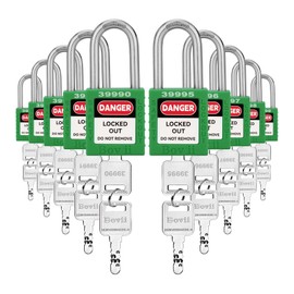Boviisky Lockout Tagout Locks Sets, 10 Green Lockout Tagout Safety Padlocks Keyed Different, 2 Keys Per Lock