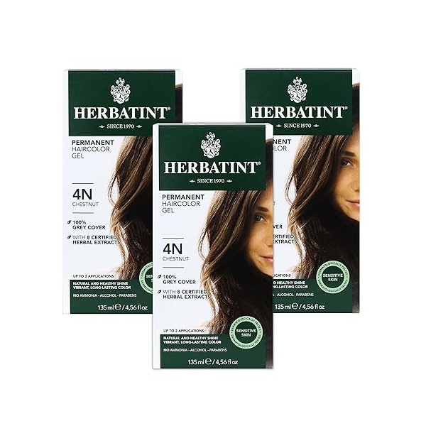 Herbatint Permanent Haircolor Gel, 4N Chestnut, Alcohol Free, Vegan, 100%