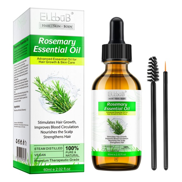 Rosemary Oil Hair, 60 ml Rosemary Essential Oil for Hair Growth, Essential Rosemary Oil for Stimulating Hair Growth, Growth of Eyebrows and Eyelashes, Natural Hair Oil for Aromatherapy and Diffuser