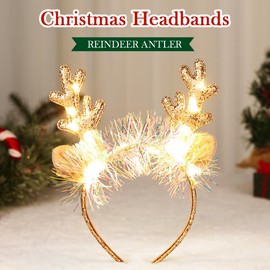 Fashband Christimas Headbands Deer Ears Headband Glitter Headpiece Hair Hoops for adults kids Christmas Party(Gold)
