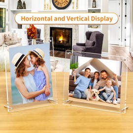 AITEE Set of 2 Acrylic Picture Frames 10 x 15 cm: Clear Modern Frameless Photo Frames for Wall and Table Stand, Picture Frames without Frame for Baby Photos, Family Photos, Wedding Photos and Home
