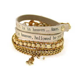 4031301 Lords Prayer Leather Wrap Bracelet Woven Beads Our Father Praying Hands Lord's Pray