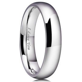 King Will BASIC 5mm Mens Wedding Ring Original Color Full High Polished with Laser Etched I Love You 6.5