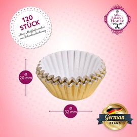 Miss Bakery's House Mini Muffin Cases Foil - Diameter 32 mm x 20 mm - Gold - Pack of 120 - Paper Baking Mould for Small Muffins and Cupcakes - Metallic Look