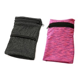 2PCS Outdoor Sports Wrist Wallet Breathable Absorbent Sweatband with Zippered Pocket Elastic Body-fitting Mini Arm Bag Securely Carry Cell Phone Keys Cash Perfect for Running Walking Jogging Workout